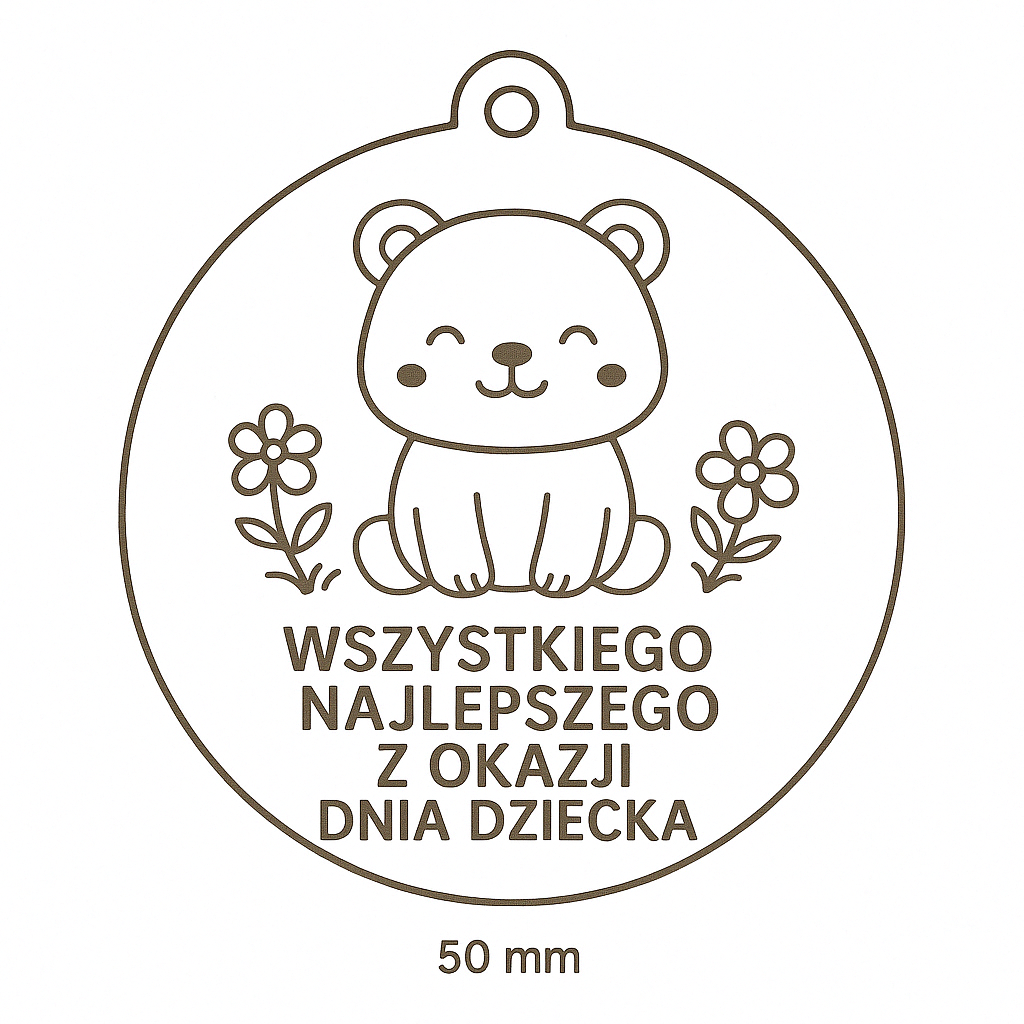 Drewniany medal na dzień dziecka, 65×59 mm