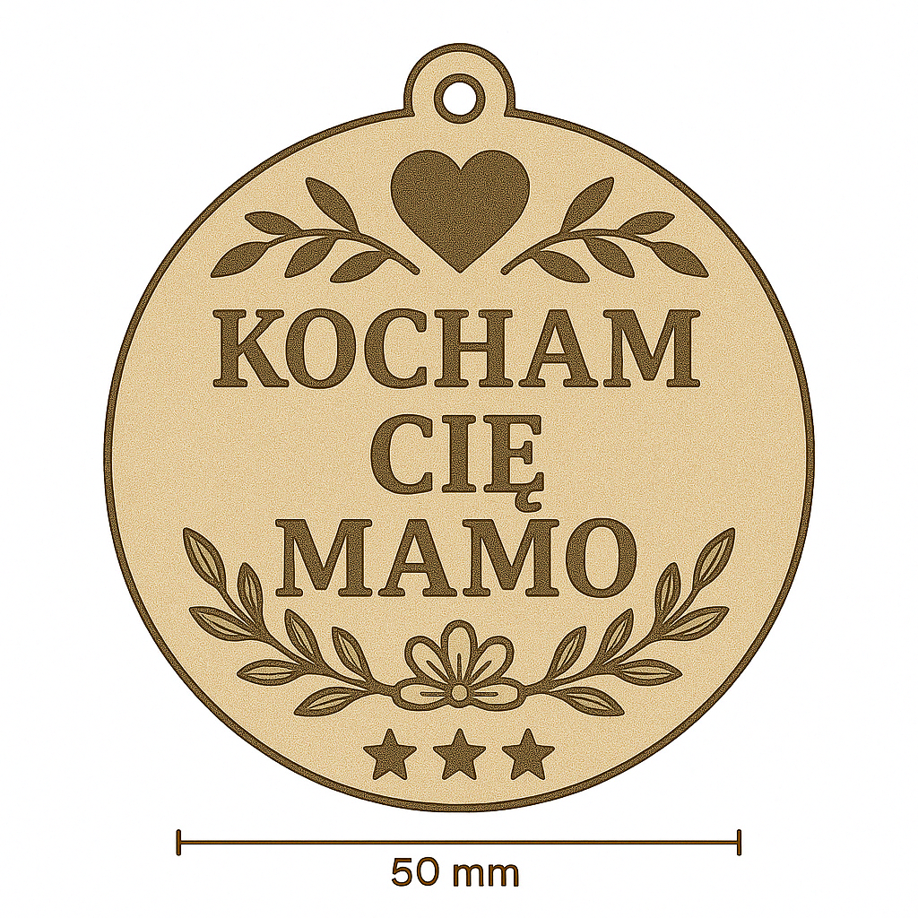 Drewniany medal na Dzień Matki, 65×59 mm