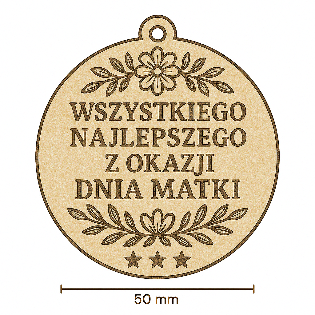 Drewniany medal na Dzień Matki, 65×59 mm