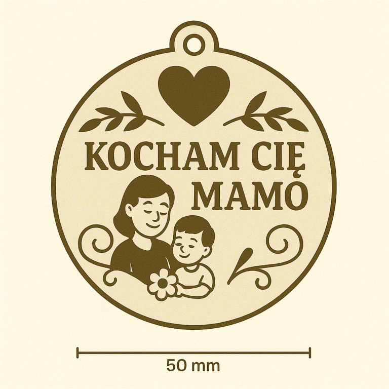 Drewniany medal na Dzień Matki, 65×59 mm
