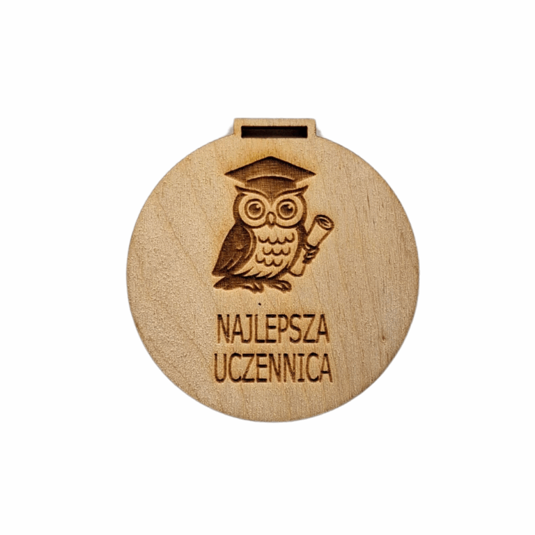 Drewniany medal okolicznościowy "Najlepsza Uczennica" 59 mm x 65 mm z zawieszką