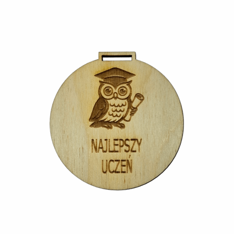 Drewniany medal okolicznościowy "Najlepszy Uczeń" 59 mm x 65 mm z zawieszką