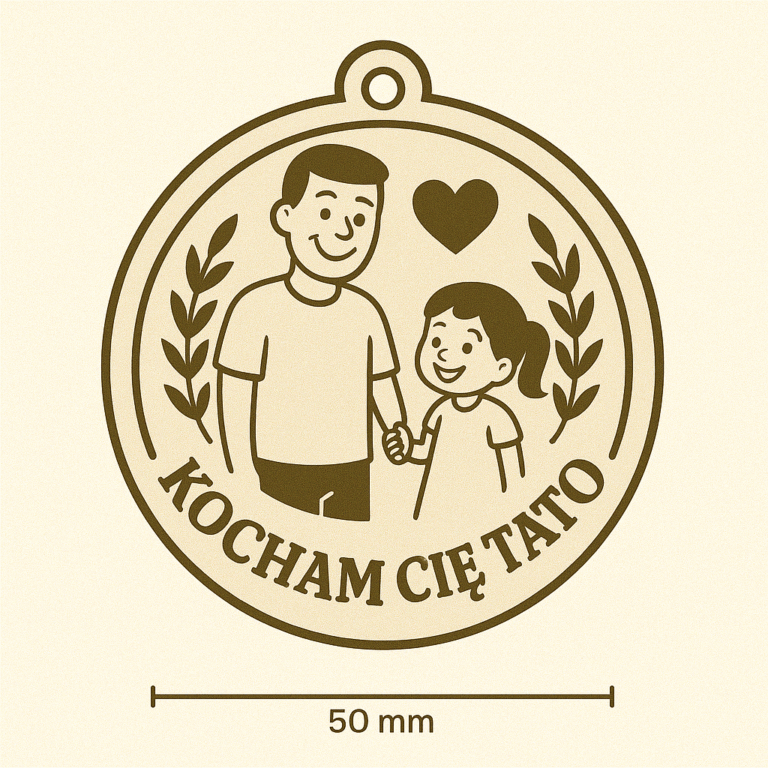 Drewniany medal na Dzień Ojca, 65×59 mm