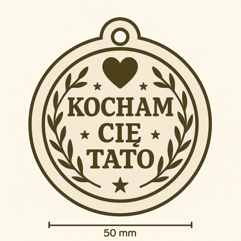 Drewniany medal na Dzień Ojca, 65×59 mm