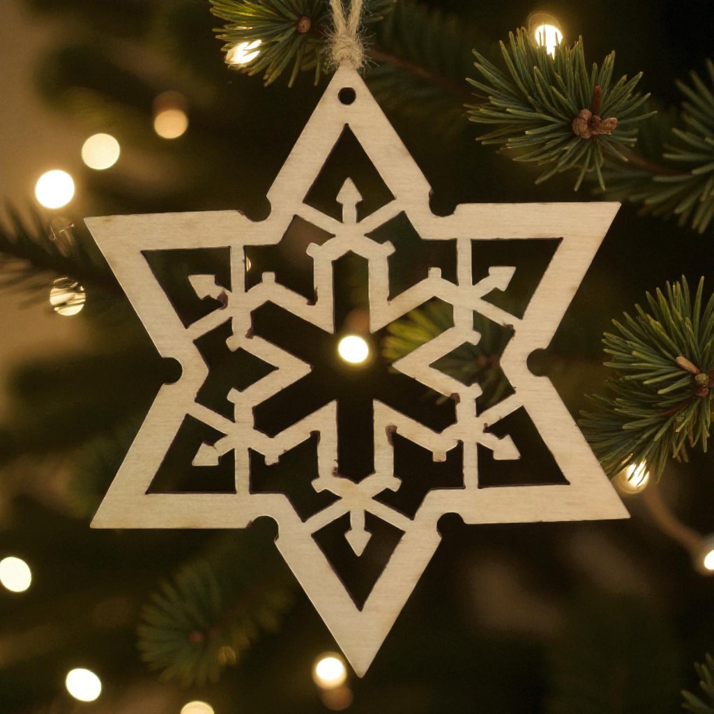 BS02 Drewniana Bombka Ażurowa Śnieżynka