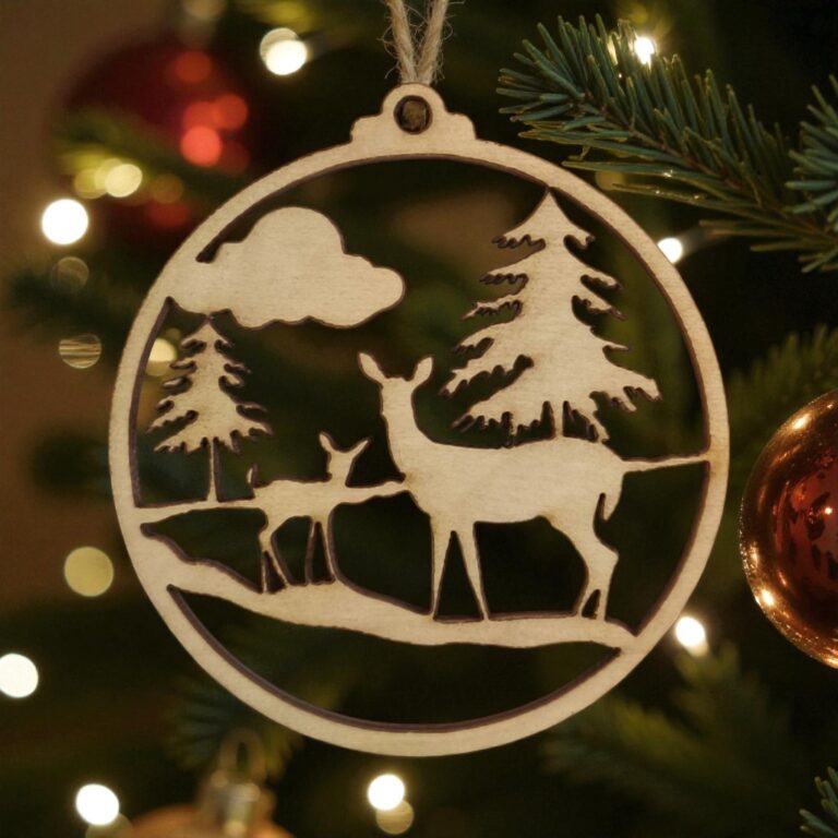 Drewniana Bombka SARNA z JELONKIEM