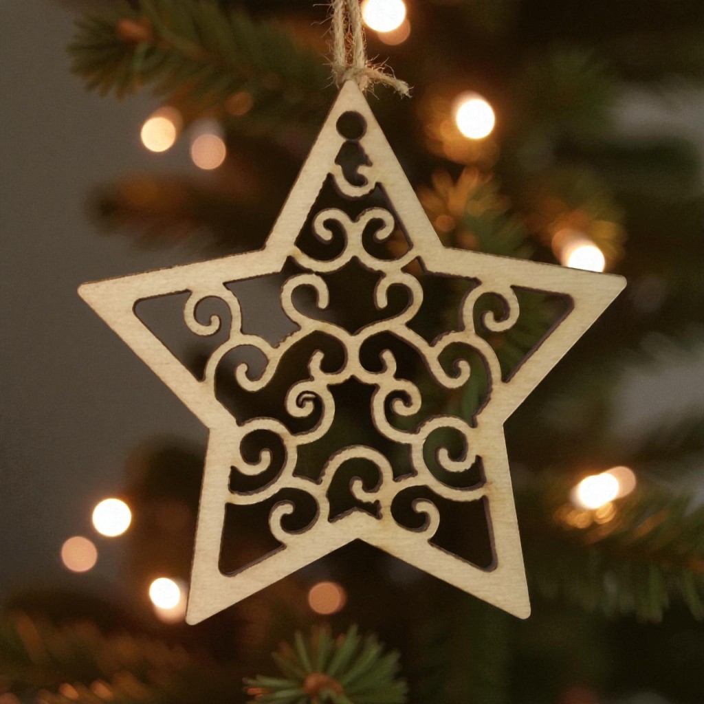 BS04 Drewniana Bombka Ażurowa GWIAZDA