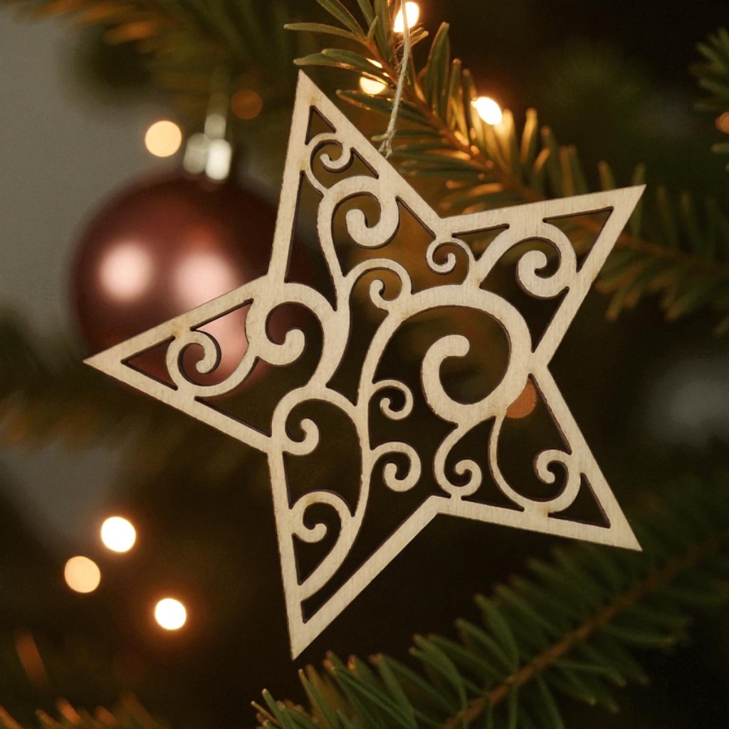 BS05 Drewniana Bombka Koronkowa Gwiazda