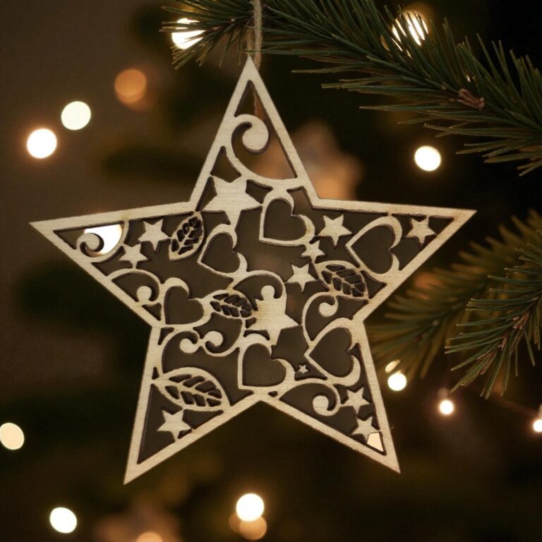 Bombka Drewniana Gwiazda Pełna Serc